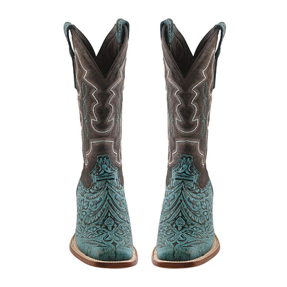 TANNER MARK Turquoise Tooled Saddle Stamp Square Toe Boot 6.5