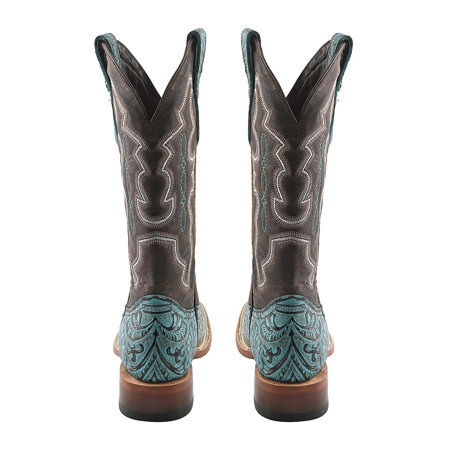 TANNER MARK Turquoise Tooled Saddle Stamp Square Toe Boot 6.5