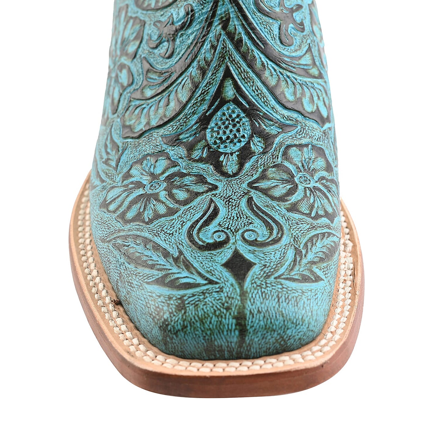 TANNER MARK Turquoise Tooled Saddle Stamp Square Toe Boot 6.5