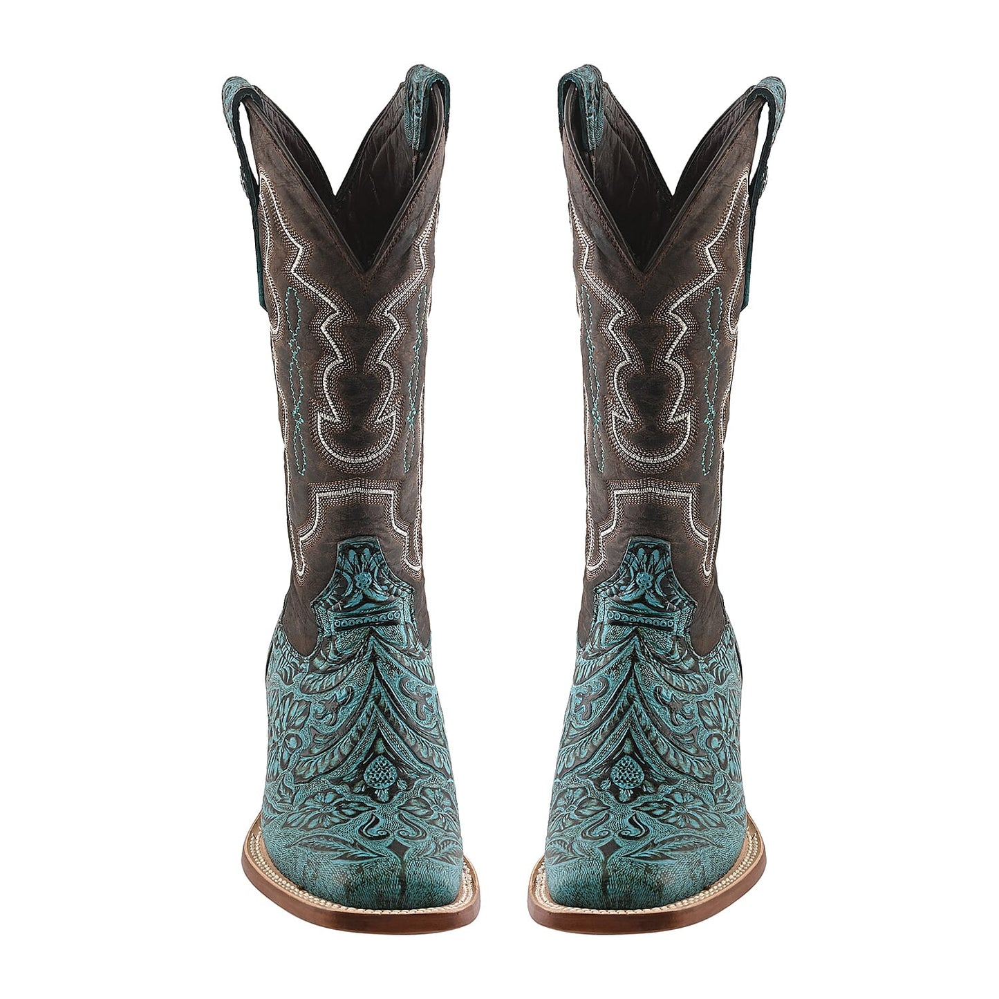 TANNER MARK Turquoise Tooled Saddle Stamp Square Toe Boot 6.5