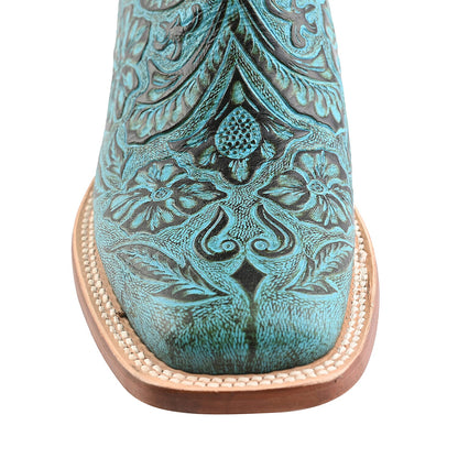TANNER MARK Turquoise Tooled Saddle Stamp Square Toe Boot 6.5