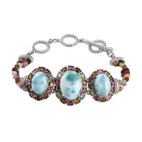 Larimar and Multi-Tourmaline Toggle Clasp Bracelet in Platinum Over Sterling Silver (6.50-8.00In) 42.35 ctw