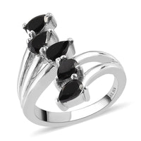 Natural Thai Black Spinel 5 Stone Ring Stainless Steel 1.50 ctw