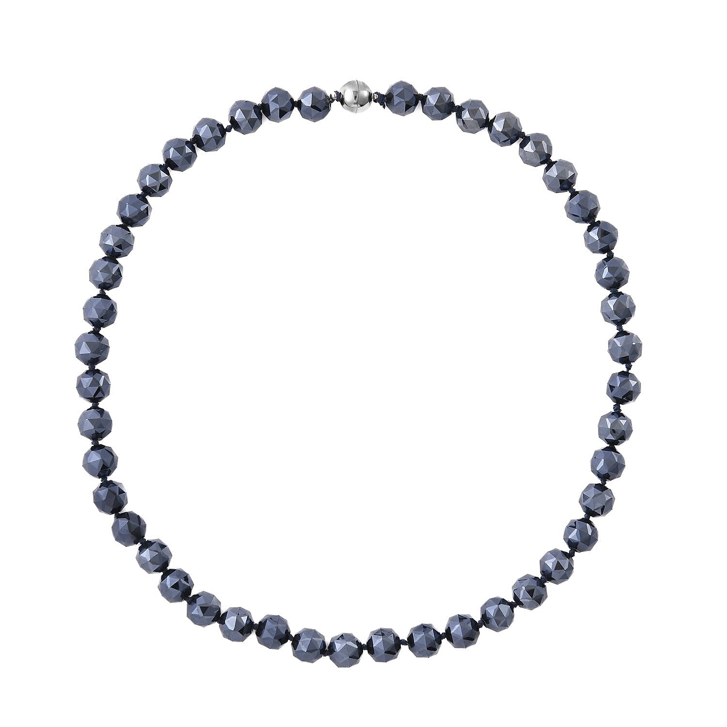 Hematite Color Glass Beaded Necklace 24 Inches with Magnetic Lock in Silvertone