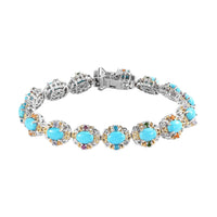 Premium American Natural Sleeping Beauty Turquoise, Multi Gemstone Bracelet in Vermeil YG and Platinum Over Sterling Silver (7.25 In) (21 g) 11.75 Carat Total Weight