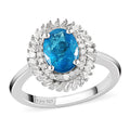 TLV Malgache Neon Apatite, Diamond (0.30 cts) Halo Ring in Platinum Over Sterling Silver (Size 10.0) 1.15 ctw - Sticky add to cart bar