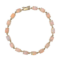 LUXORO 10K Yellow Gold Premium Ethiopian Welo Opal Link Bracelet (6.50 In) 2.15 Grams 8.40 ctw