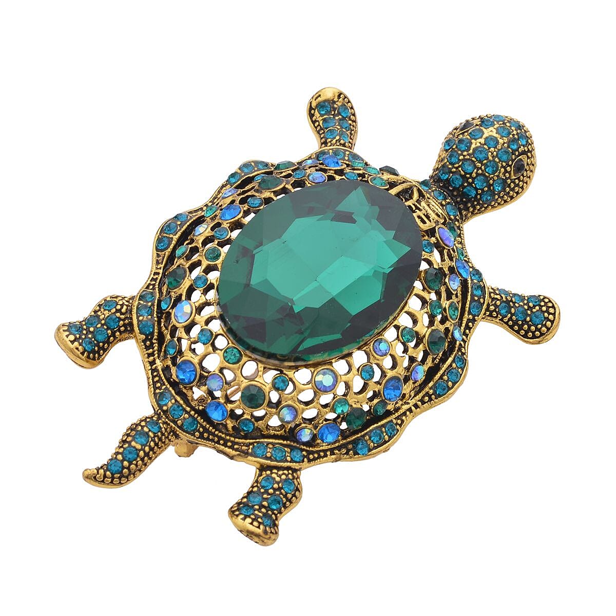 Simulated Brown Pearl and Multi Color Austrian Crystal Bee Brooch in Black Silvertone