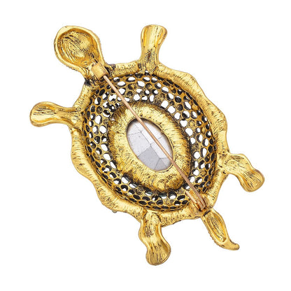 Simulated Brown Pearl and Multi Color Austrian Crystal Bee Brooch in Black Silvertone