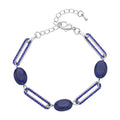 Lapis Lazuli and Blue Austrian Crystal Paper Clip Station Bracelet in Silvertone (7.50-9.50 Inches) 11.00 ctw - Sticky add to cart bar