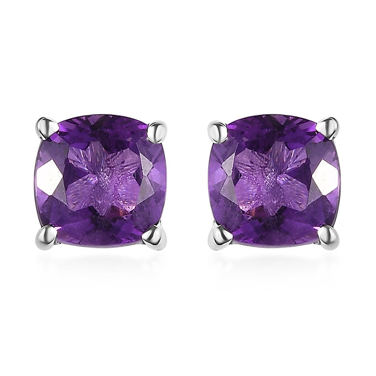 Amethyst Solitaire Stud Earrings in Sterling Silver 1.00 ctw