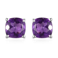 Amethyst Solitaire Stud Earrings in Sterling Silver 1.00 ctw