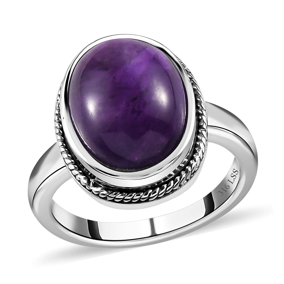 Amethyst Solitaire Ring in Stainless Steel (Size 6.0) 6.40 ctw