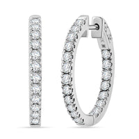 Diamond 1.00 ctw Hoop Earrings in 14K White Gold 4.7 Grams