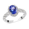 Tanzanite and Natural White Zircon Halo Ring in Platinum Over Sterling Silver 1.65 ctw (Delivery in 10-15 Business Days) - Sticky add to cart bar