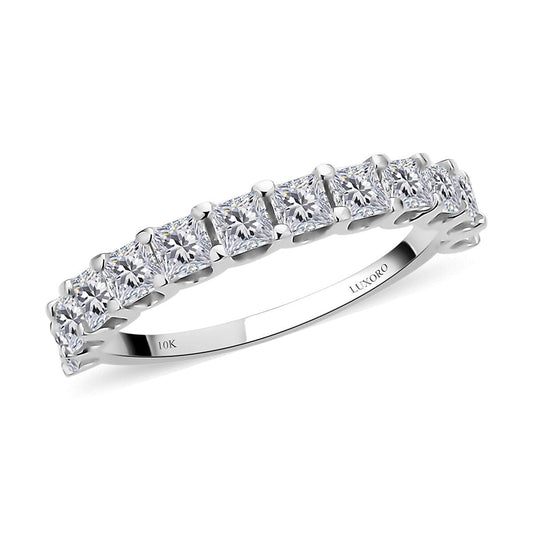 LUXORO 10K White Gold Moissanite Half Eternity Band Ring 2.25 Grams 1.90 ctw