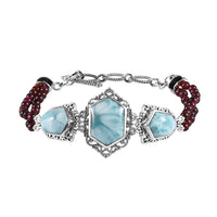 Larimar and Orissa Rhodolite Garnet Toggle Clasp Bracelet in Sterling Silver (7.25 In) 13.90 Grams 47.60 ctw