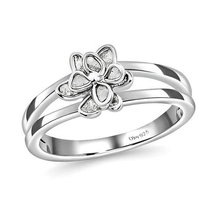 Doorbuster Polki Diamond Flower Ring in Sterling Silver (Size 10.0) 0.25 ctw