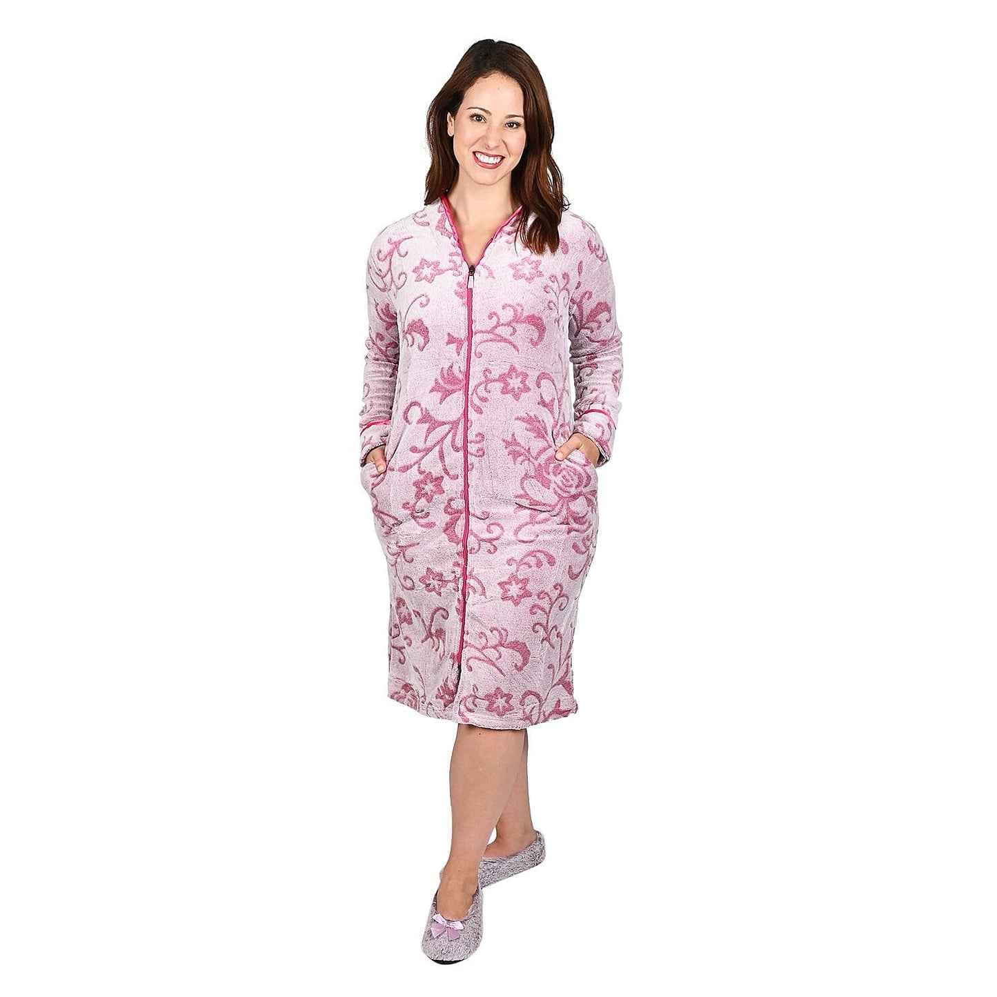 LATI FASHIONS Blue Burnout Floral Zipper Front Robe-L