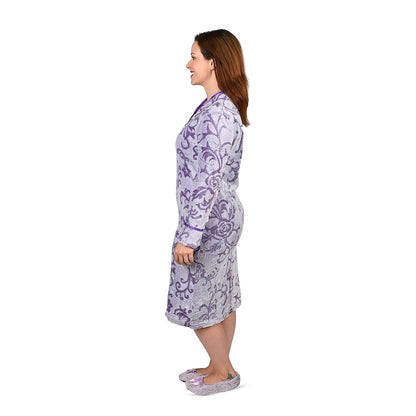 LATI FASHIONS Blue Burnout Floral Zipper Front Robe-L