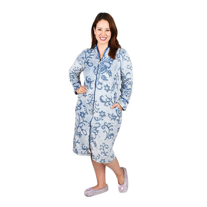 LATI FASHIONS Blue Burnout Floral Zipper Front Robe-L