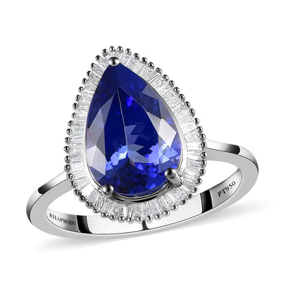 Doorbuster RHAPSODY 950 Platinum AAAA Tanzanite and E-F VS2 Diamond Ring 4.40 Grams 3.00 ctw
