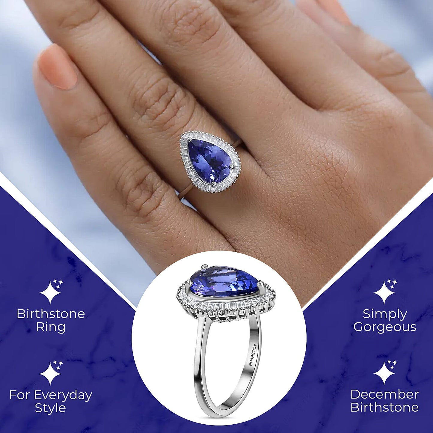 Doorbuster RHAPSODY 950 Platinum AAAA Tanzanite and E-F VS2 Diamond Ring 4.40 Grams 3.00 ctw