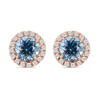 Doorbuster Certified & Appraised ILIANA 18K Rose Gold AAA Santa Maria Aquamarine and G-H SI Diamond Halo Earrings 1.20 ctw