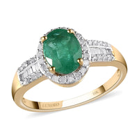 LUXORO 10K Yellow Gold AAA Kagem Zambian Emerald and Diamond Halo Ring (Size 6.0) 2.40 Grams 1.40 ctw