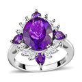 Uruguayan Amethyst and Natural White Zircon Floral Ring in Platinum Over Sterling Silver 4.40 ctw - Sticky add to cart bar