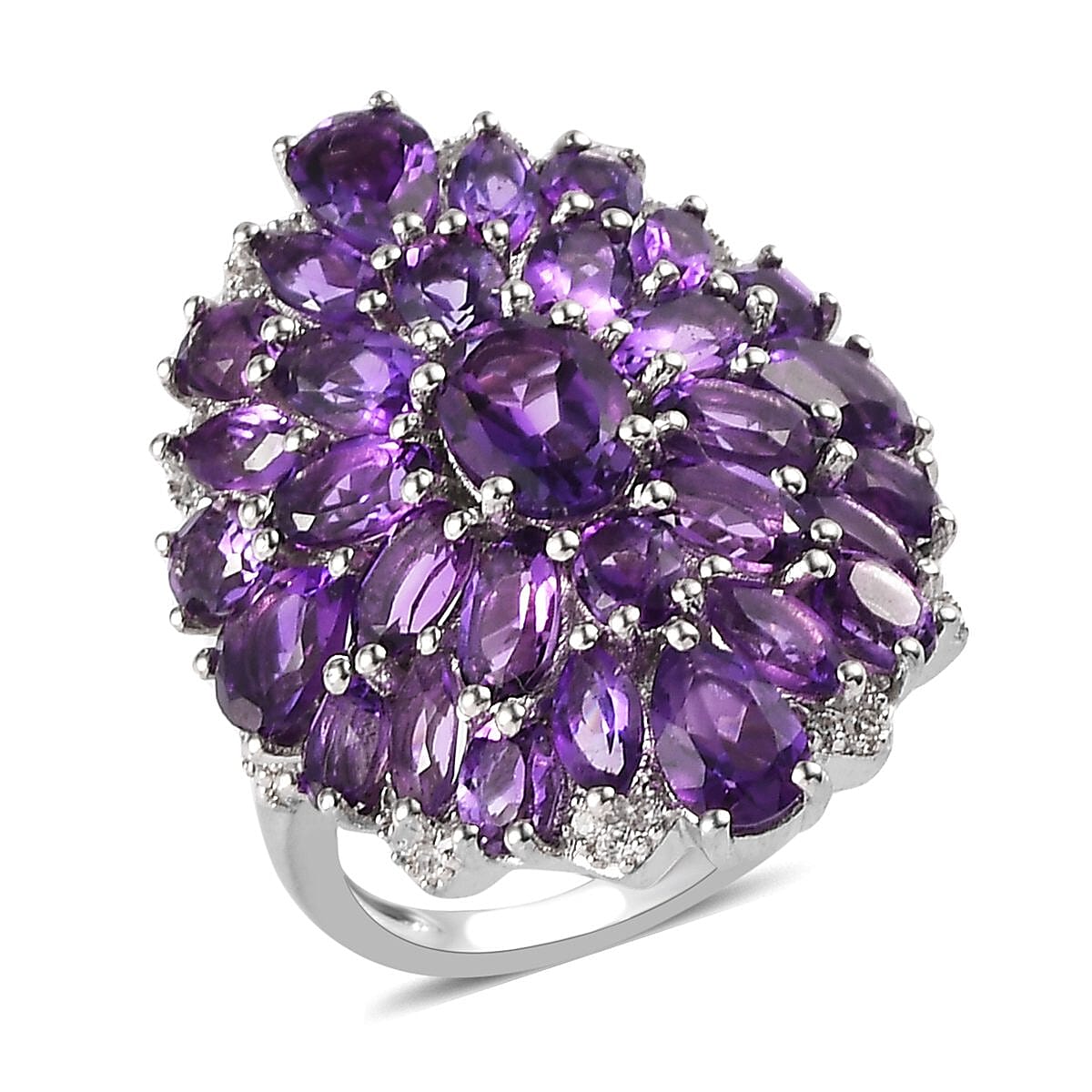 Premium Uruguayan Amethyst and Natural White Zircon Cocktail Ring in Platinum Over Sterling Silver 7.15 ctw