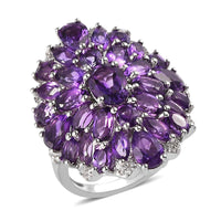 Premium Uruguayan Amethyst and Natural White Zircon Cocktail Ring in Platinum Over Sterling Silver 7.15 ctw