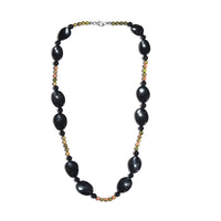 Black Agate and Unakite Beaded Necklace 20 Inches in Sterling Silver 181.30 ctw