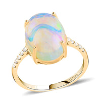 Certified & Appraised LUXORO 14K Yellow Gold AAA Ethiopian Welo Opal and G-H I2 Diamond Ring 2.55 Grams 4.40 ctw