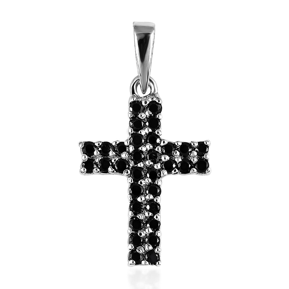KARIS Natural Thai Black Spinel Cross Pendant in Platinum Bond 0.30 ctw