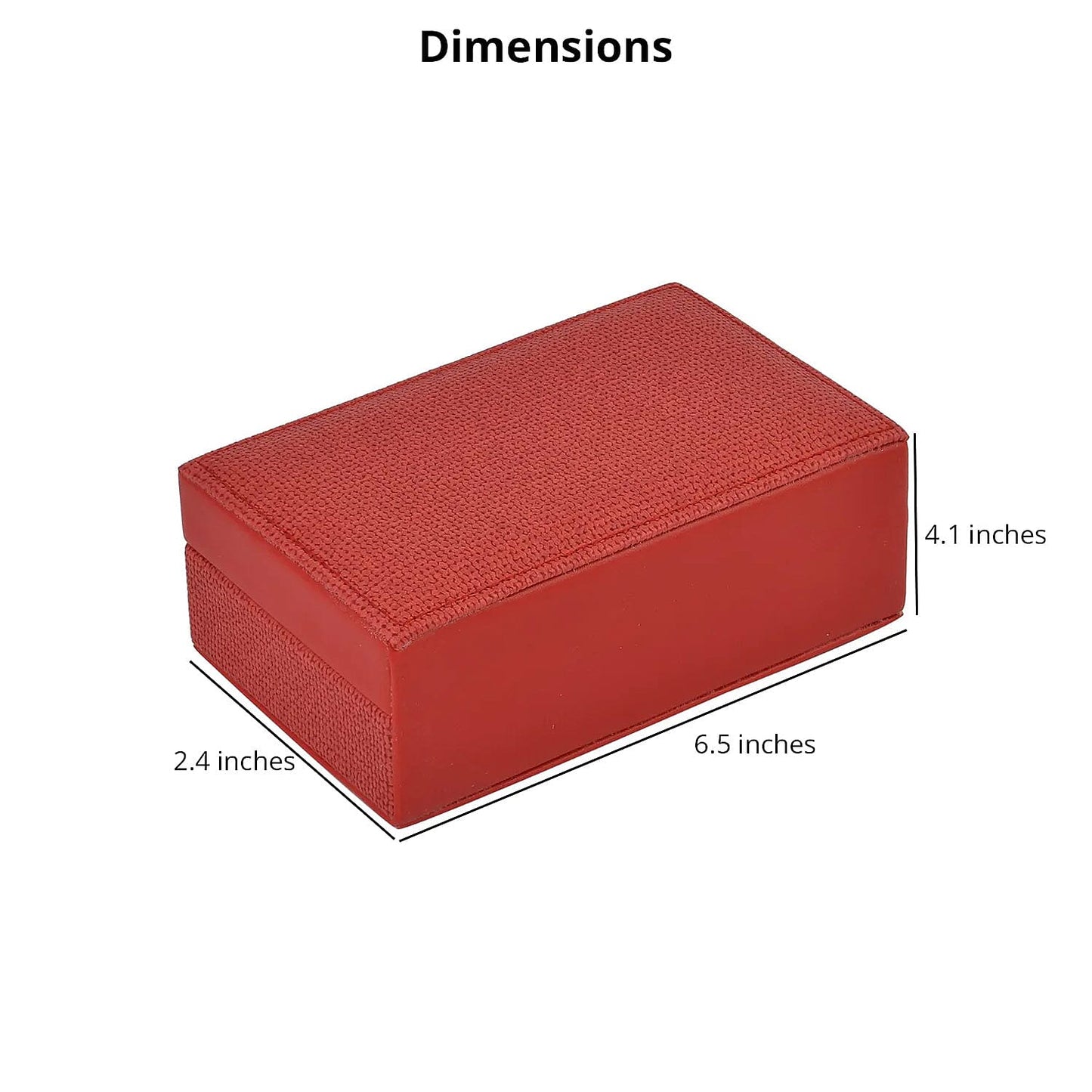 Red Woven Embossed Faux Leather Jewelry box with Mirror and Lock (6.5"x4.1"x2.4")