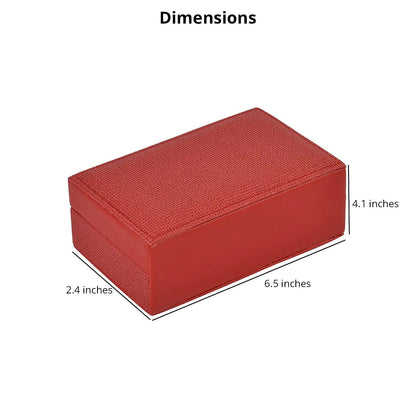 Red Woven Embossed Faux Leather Jewelry box with Mirror and Lock (6.5"x4.1"x2.4")