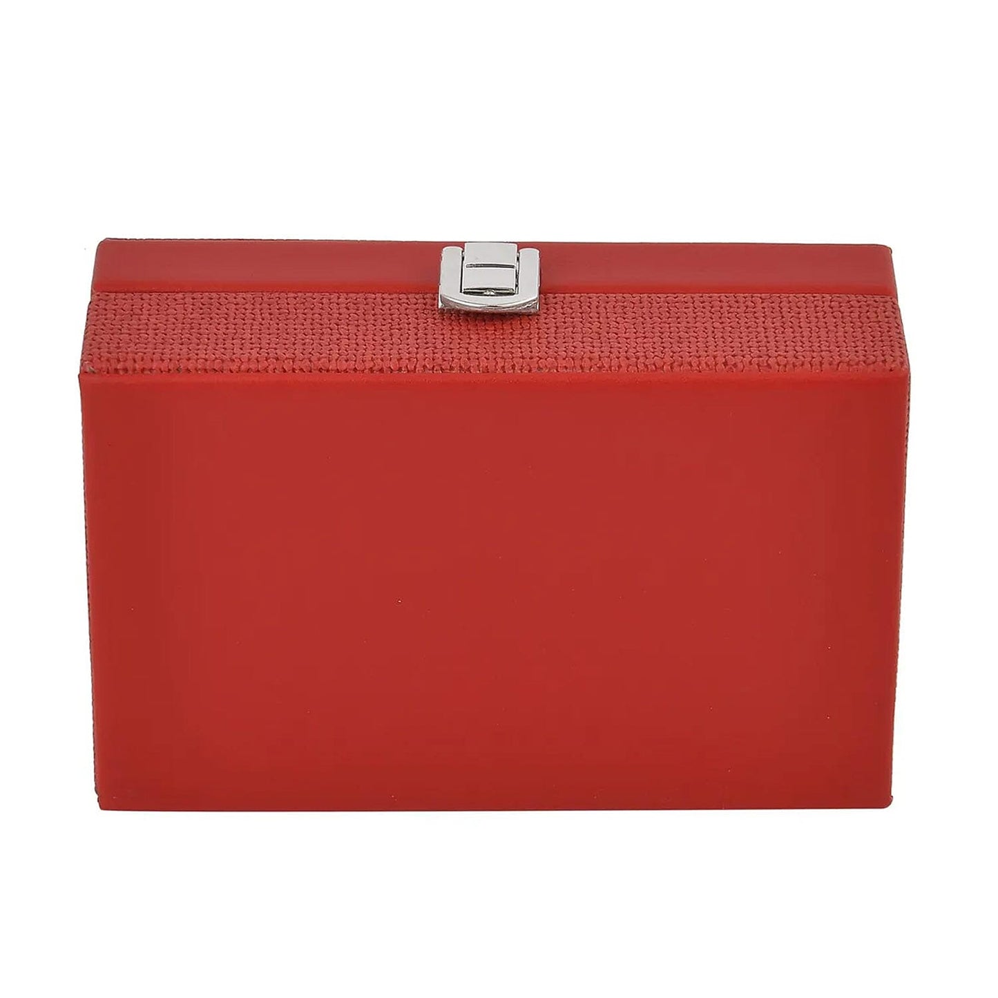 Red Woven Embossed Faux Leather Jewelry box with Mirror and Lock (6.5"x4.1"x2.4")
