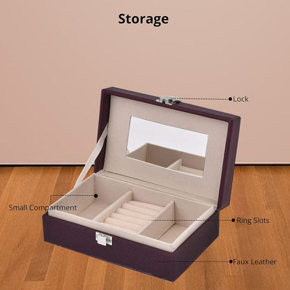 Red Woven Embossed Faux Leather Jewelry box with Mirror and Lock (6.5"x4.1"x2.4")