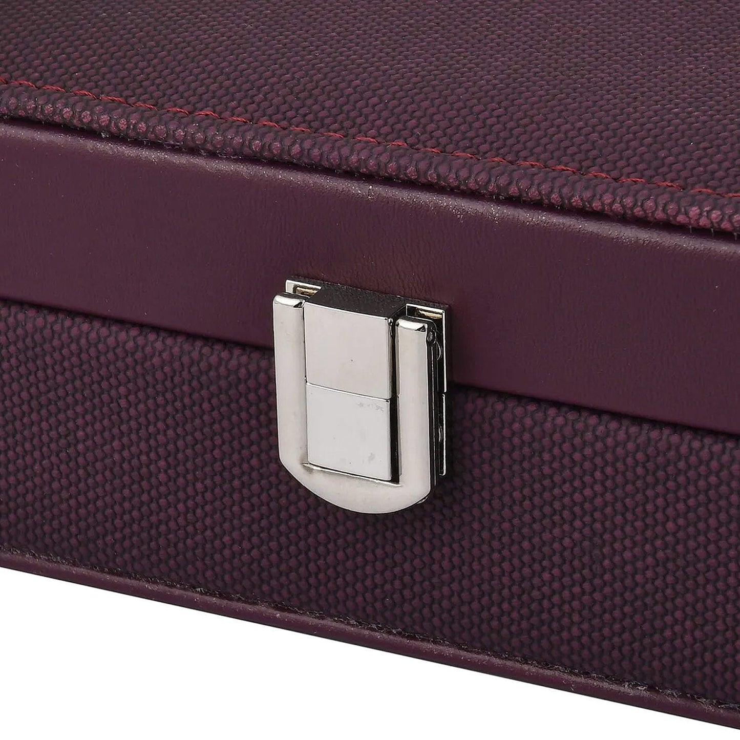 Red Woven Embossed Faux Leather Jewelry box with Mirror and Lock (6.5"x4.1"x2.4")