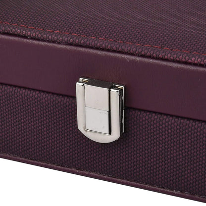 Red Woven Embossed Faux Leather Jewelry box with Mirror and Lock (6.5"x4.1"x2.4")