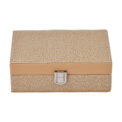 Red Woven Embossed Faux Leather Jewelry box with Mirror and Lock (6.5"x4.1"x2.4")