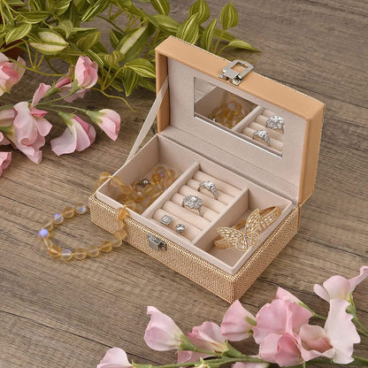 Red Woven Embossed Faux Leather Jewelry box with Mirror and Lock (6.5"x4.1"x2.4")