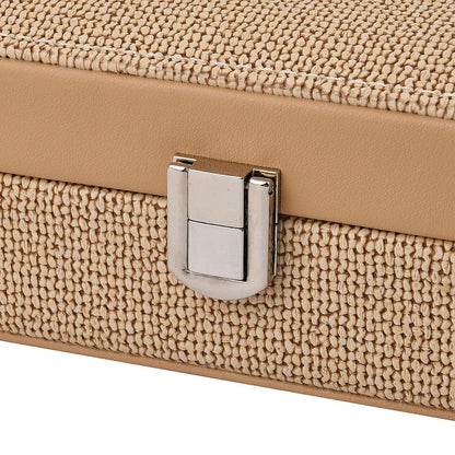 Red Woven Embossed Faux Leather Jewelry box with Mirror and Lock (6.5"x4.1"x2.4")