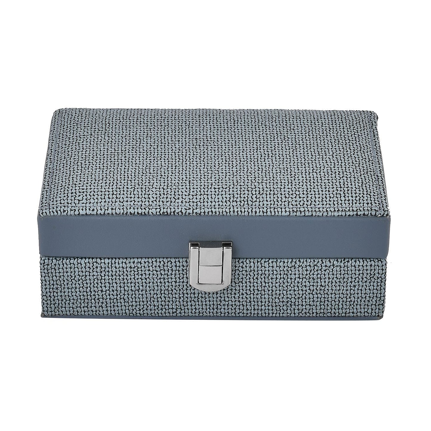 Red Woven Embossed Faux Leather Jewelry box with Mirror and Lock (6.5"x4.1"x2.4")