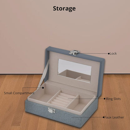 Red Woven Embossed Faux Leather Jewelry box with Mirror and Lock (6.5"x4.1"x2.4")