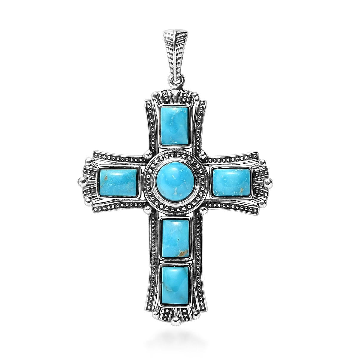 Artisan Crafted Blue Ridge Turquoise Cross Pendant in Sterling Silver 8.85 ctw