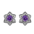 Uruguayan Amethyst and White Zircon Floral Stud Earrings in Platinum Over Sterling Silver 1.25 ctw - Sticky add to cart bar