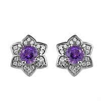 Uruguayan Amethyst and White Zircon Floral Stud Earrings in Platinum Over Sterling Silver 1.25 ctw