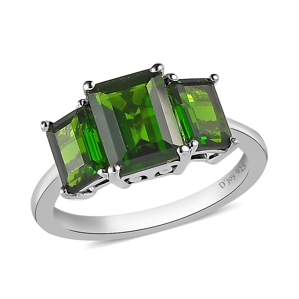 Natural Chrome Diopside 3 Stone Ring in Platinum Over Sterling Silver 2.65 ctw